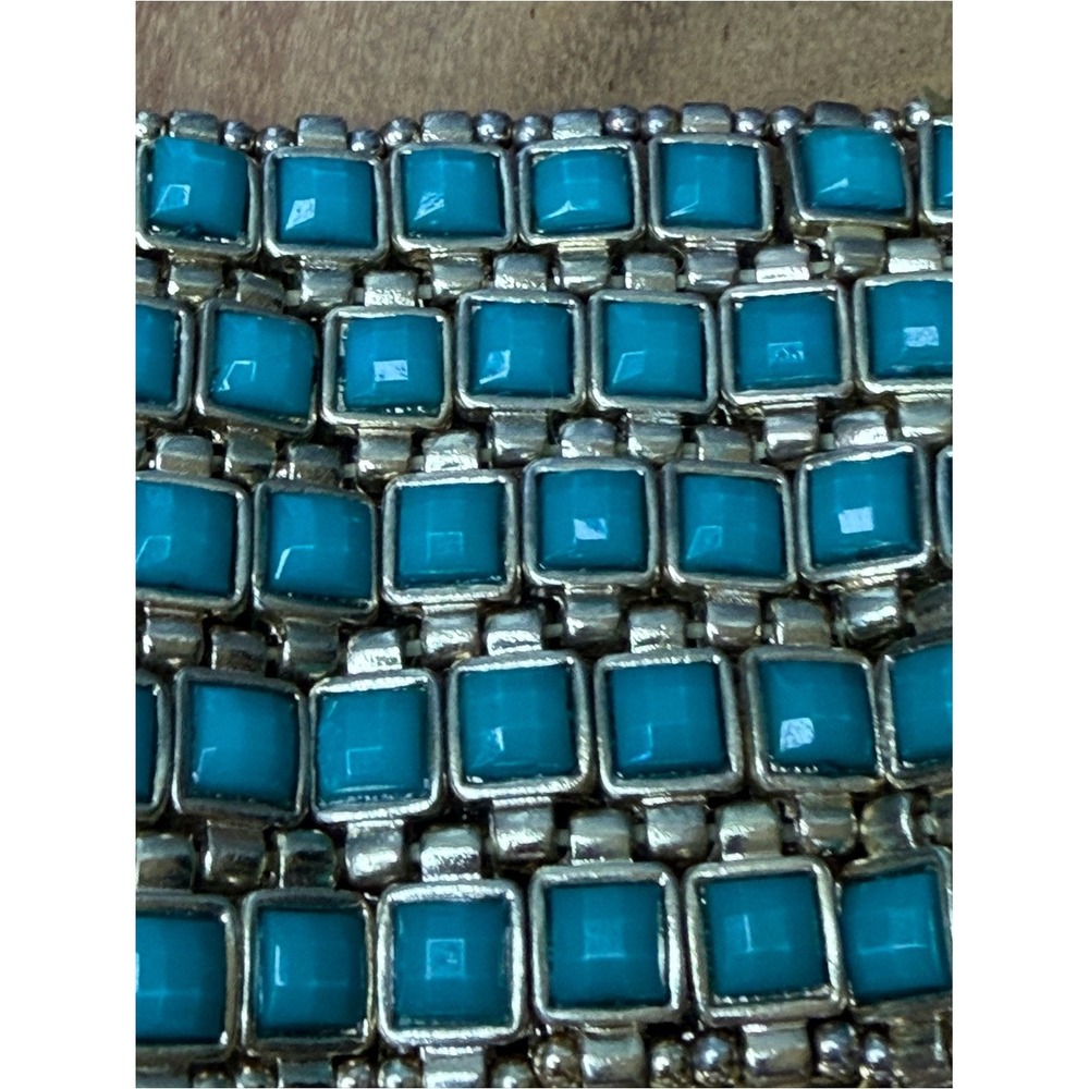 Western Boho Faux Turquoise Gold-Tone Stretch Cuff Bracelet VGUC - Picture 6 of 9
